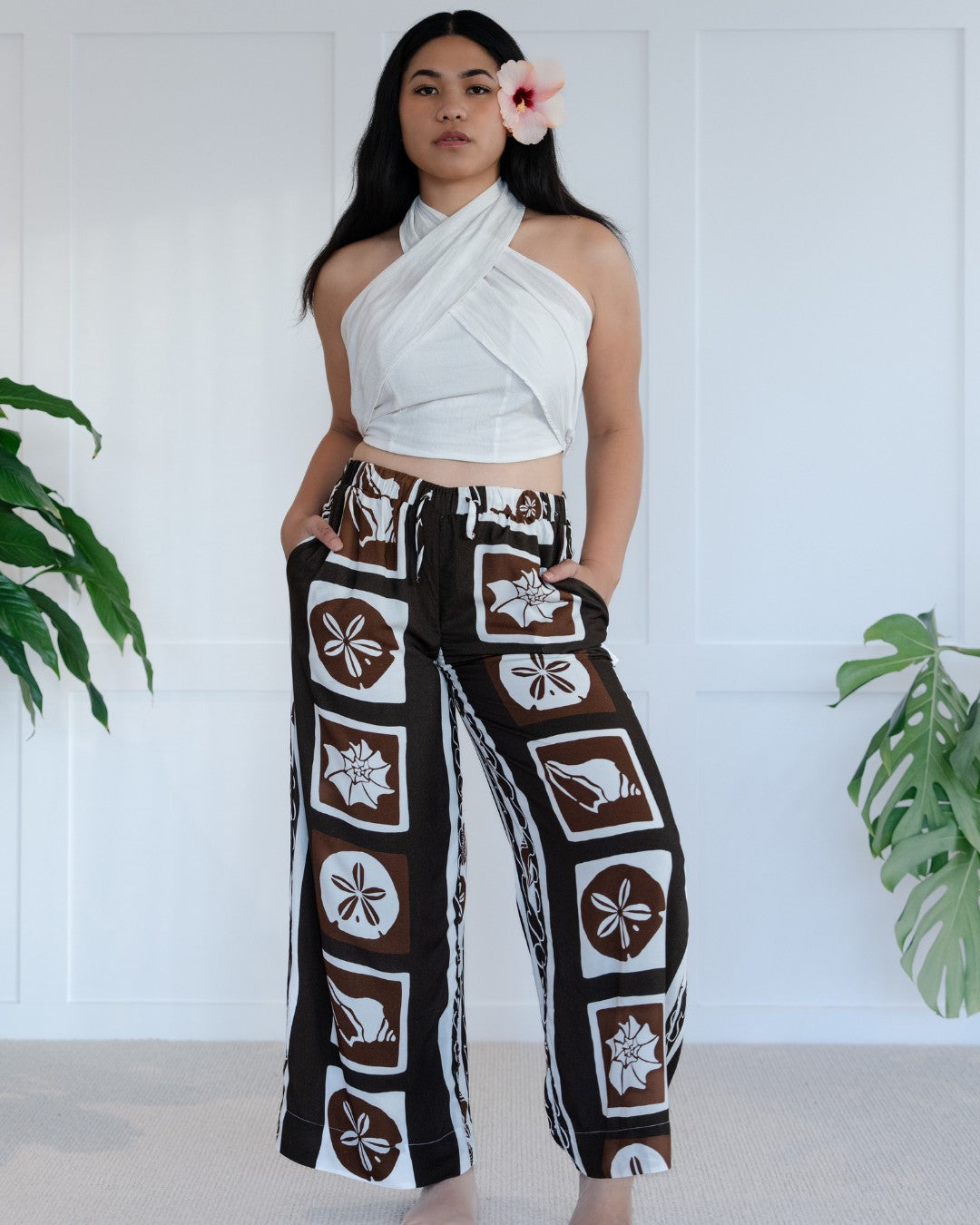 Kalea Womens Wide Leg Island Pants - Island Nature Coco - Small