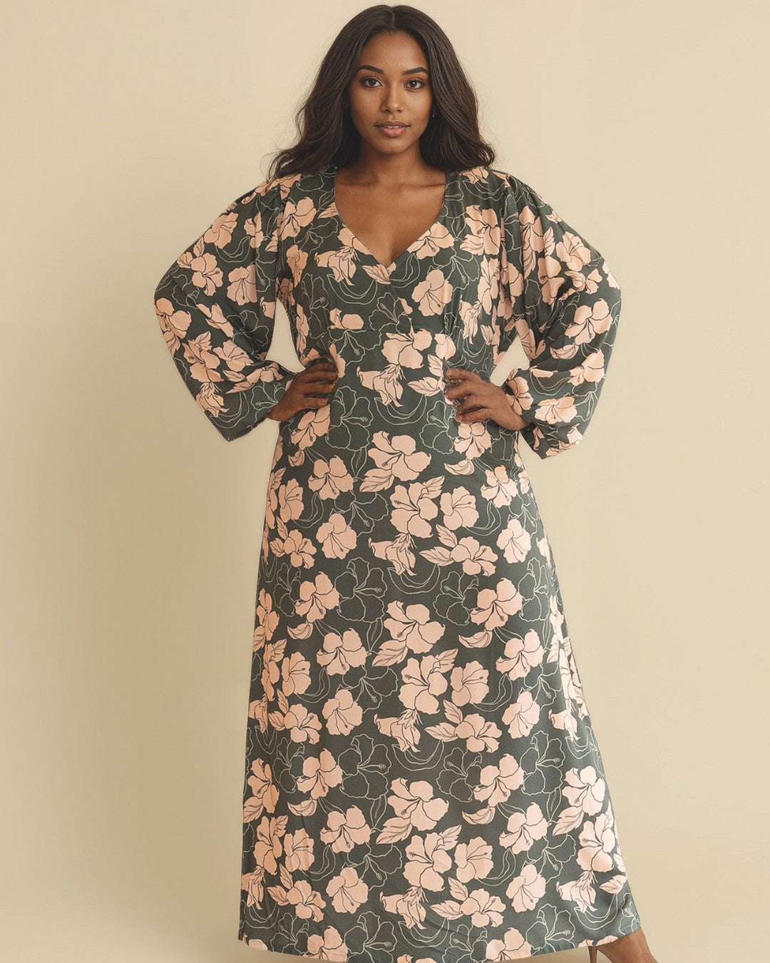 Indie Womens Puff Sleeve Midi Dress