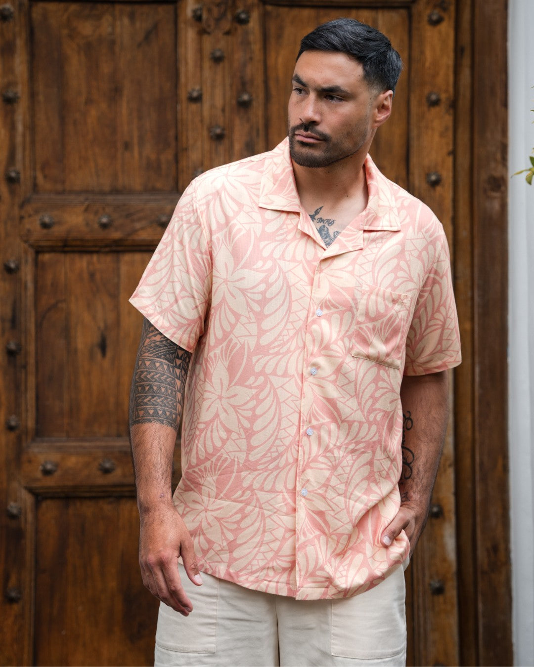 Island Dress &amp; Shirt Matching Set - Lagoon Peach Bloom