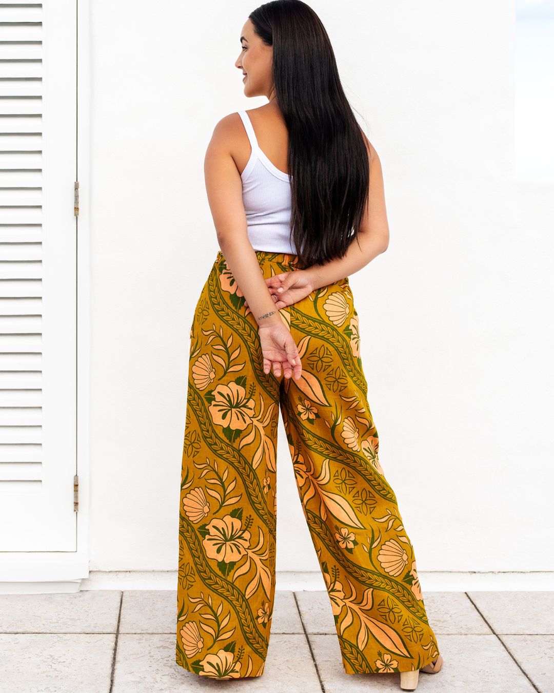 Kalea Womens Wide Leg Island Pants - Island Vines Gold