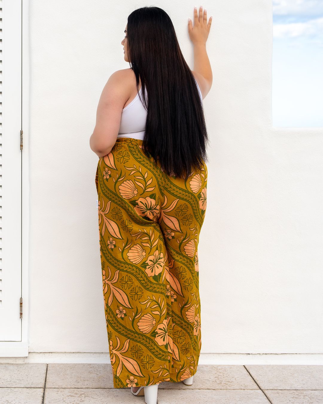 Kalea Womens Wide Leg Island Pants - Island Vines Gold
