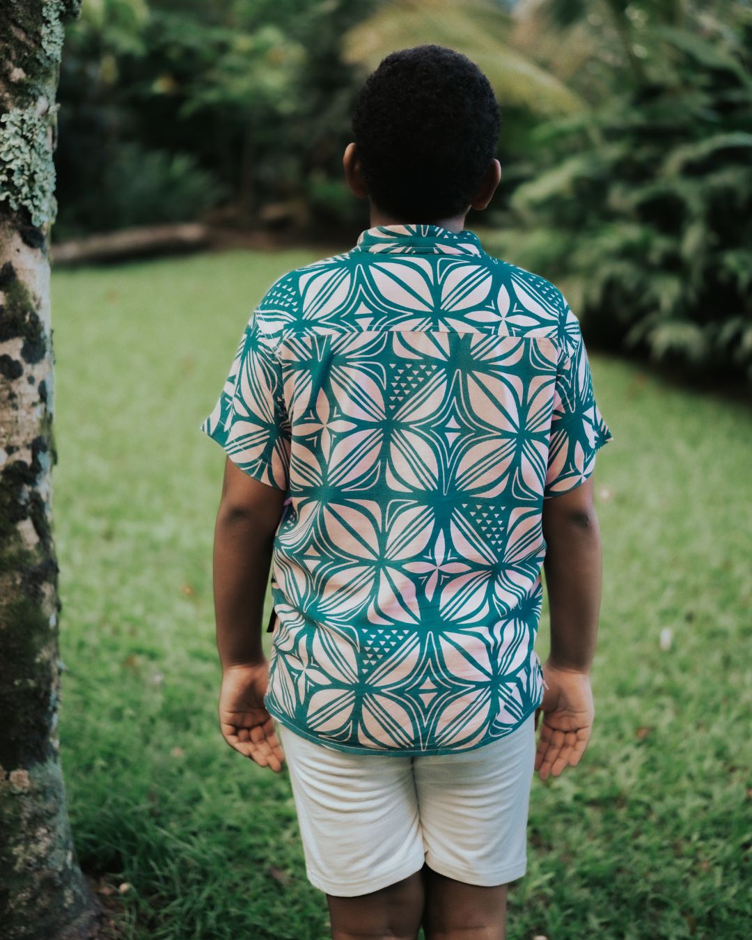 Kanoa Teen Short Sleeve Island Shirt - Pacific Floral Peach - Back