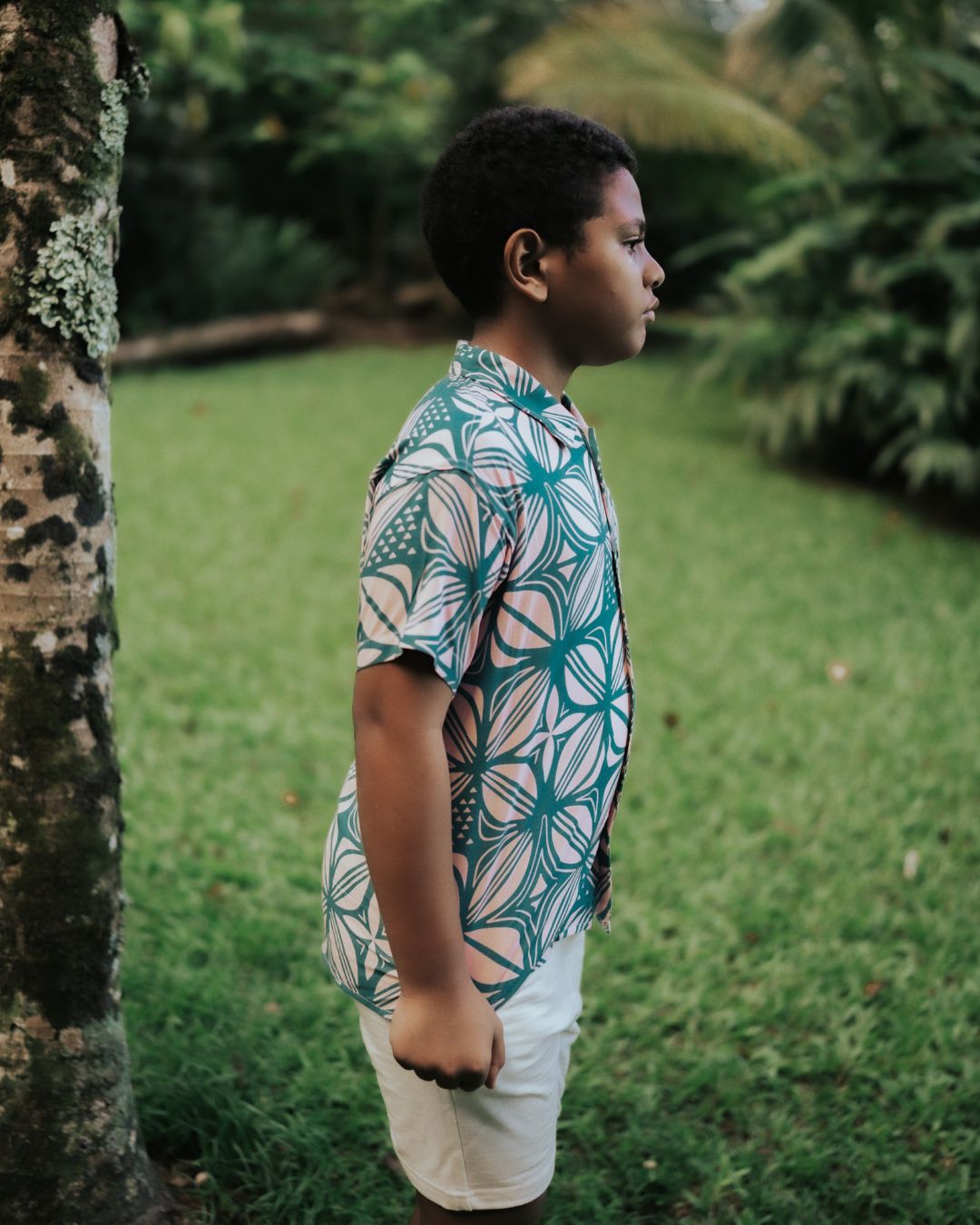Kanoa Teen Short Sleeve Island Shirt - Pacific Floral Peach - Side
