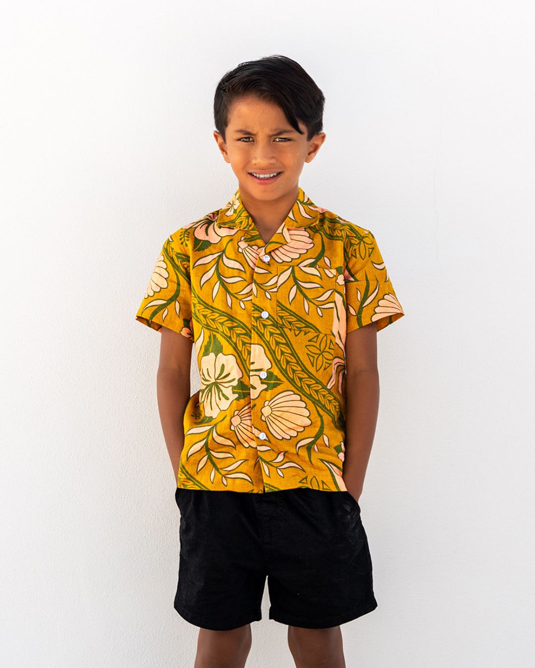 Kanoa Kids Short Sleeve Island Shirt - Island Vines Gold