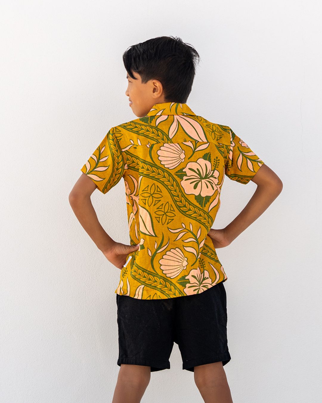 Kanoa Kids Short Sleeve Island Shirt - Island Vines Gold