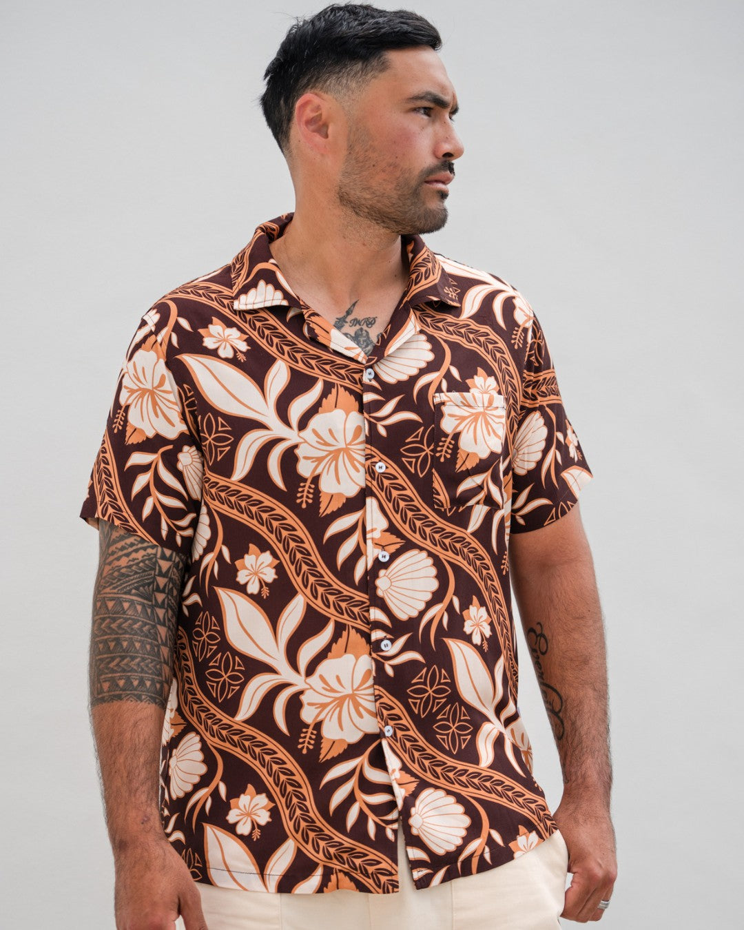 Kanoa Mens Short Sleeve Island Shirt - Island Vines Tim Tam - Front