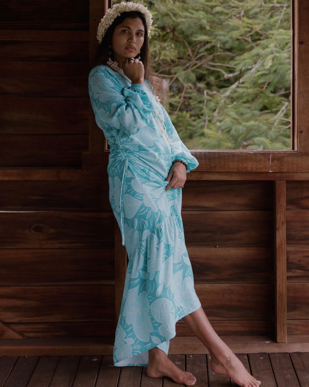 Keziah Womens Island Dress - Royal Hibiscus Tide - Blue