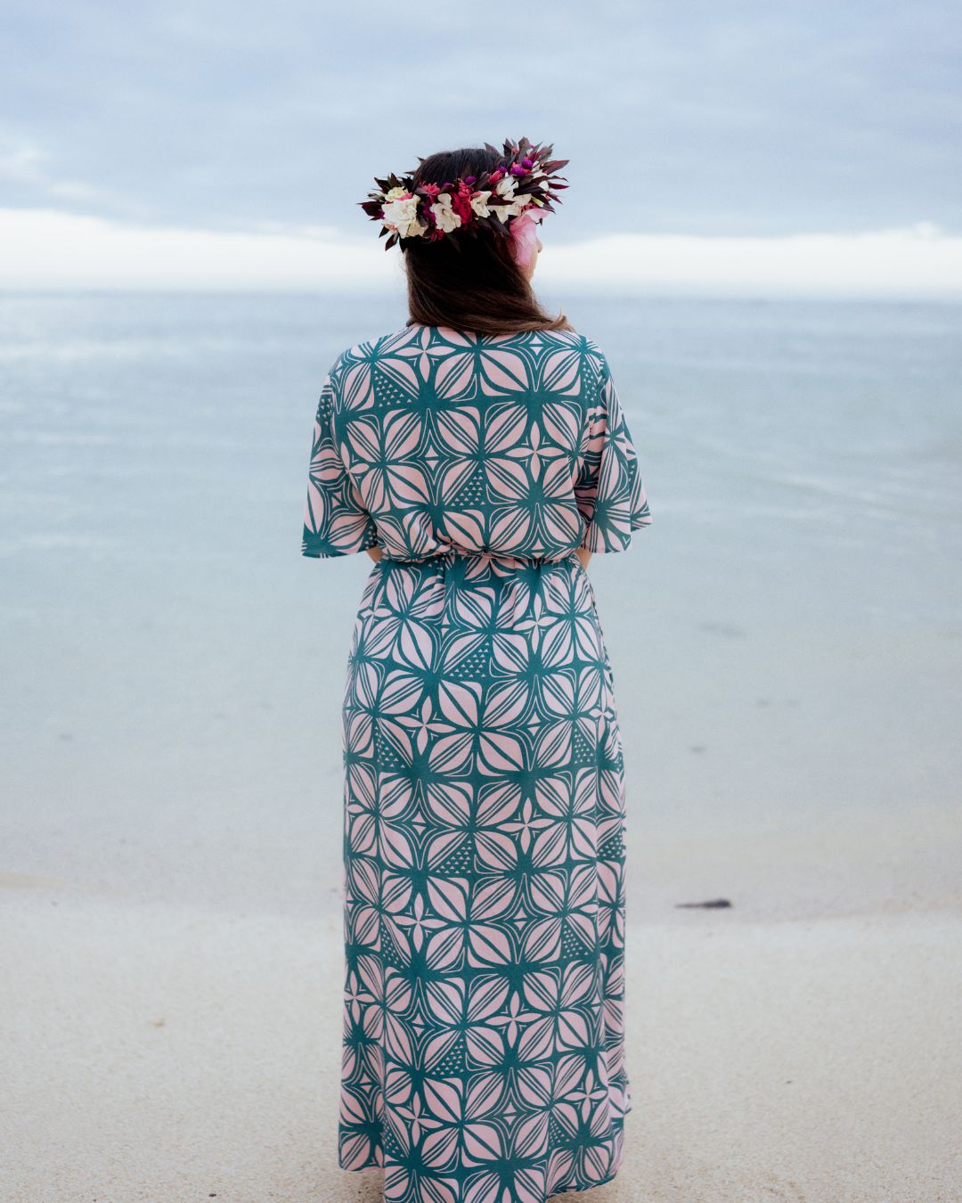 La’ei Womens Wrap Island Dress - Pacific Floral Peach - Back