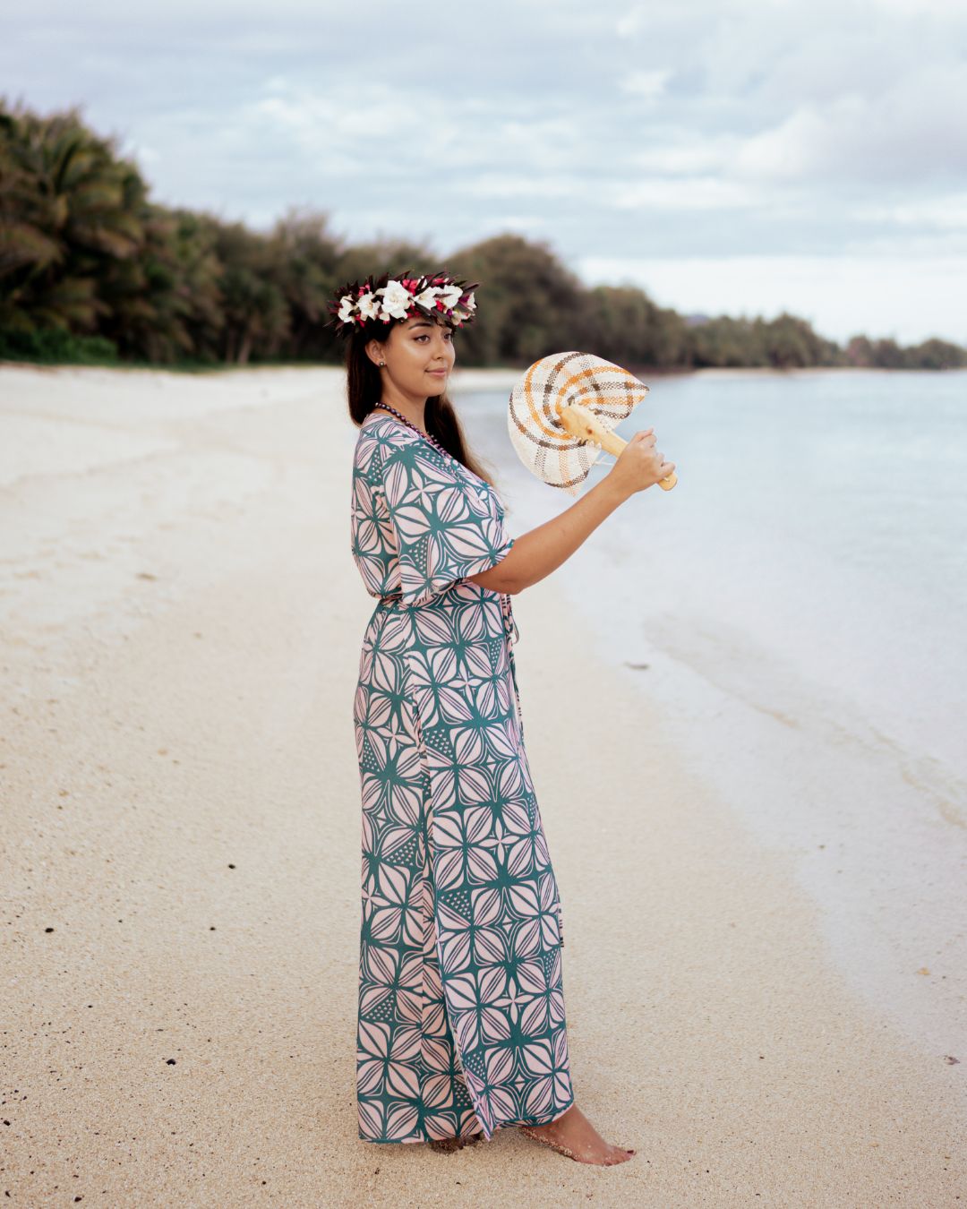 La’ei Womens Wrap Island Dress - Pacific Floral Peach - Front