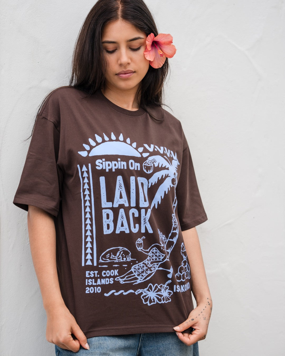 Laid Back Oversized T-Shirt - Choc & Cornflower Blue - Front