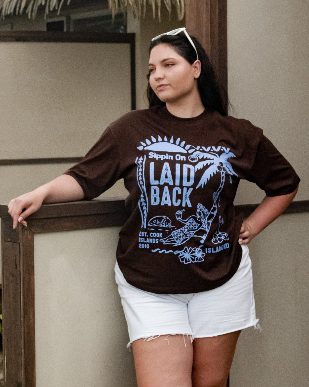 Laid Back Oversized T-Shirt - Choc &amp; Cornflower Blue - Front