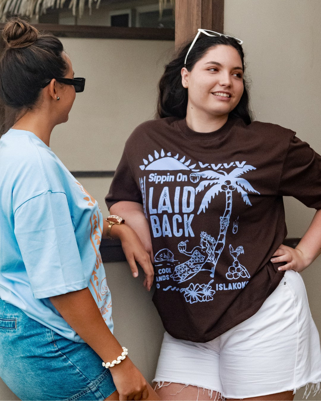 Laid Back Oversized T-Shirt - Choc &amp; Cornflower Blue - Front