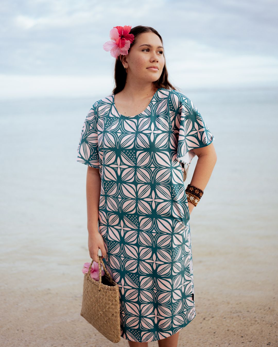 Lulu Womens T Shirt Island Dress - Pacific Floral Peach - Front
