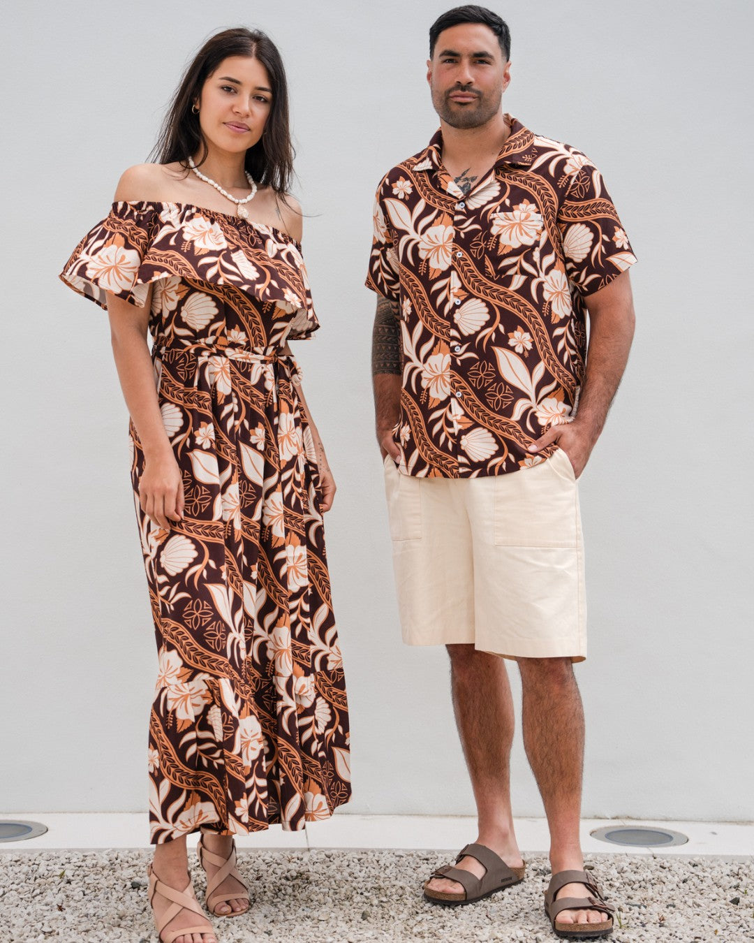 Island Dress &amp; Shirt Matching Set - Island Vines Tim Tam