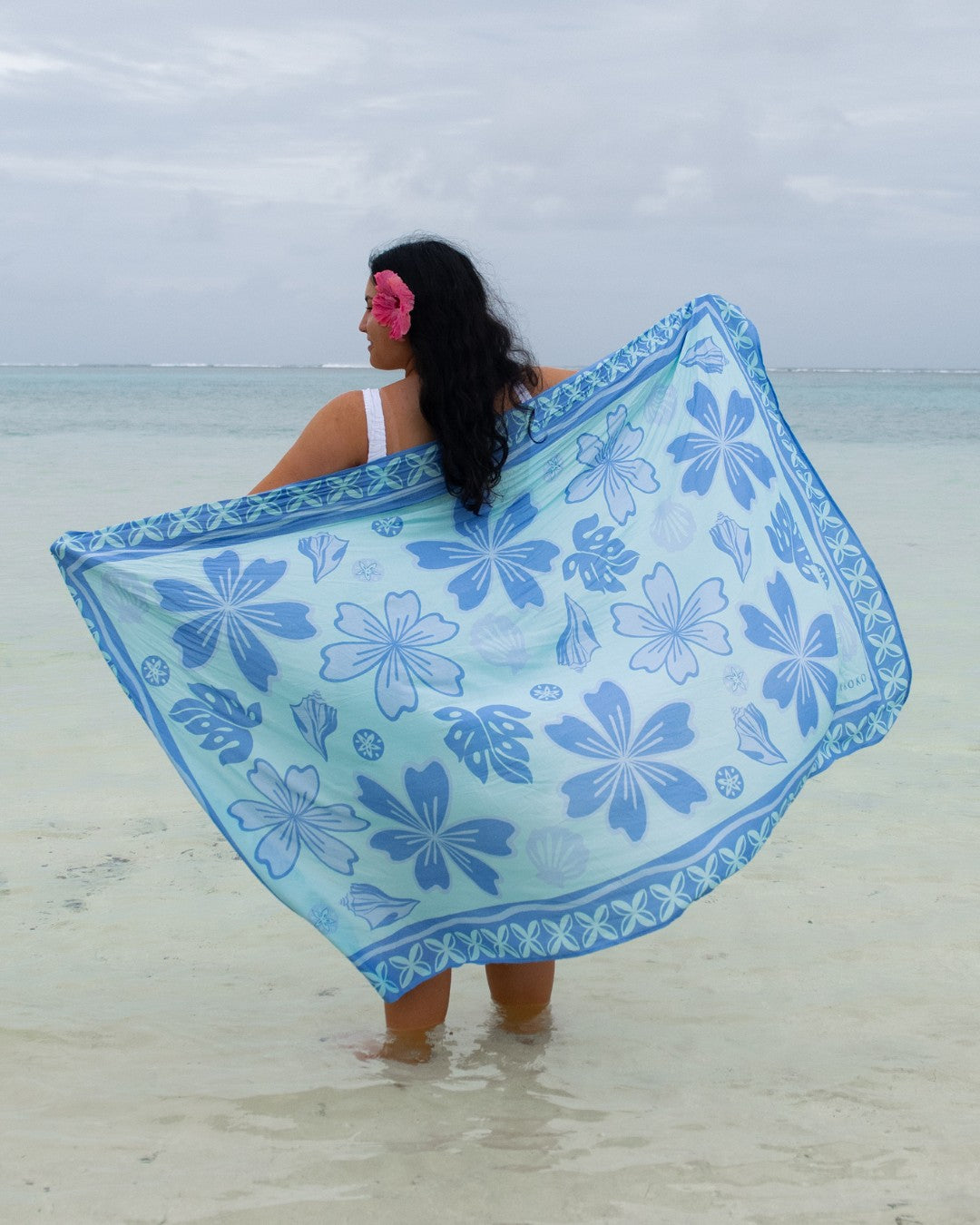 Oceania Sarong - Floral Reef Blue - Back