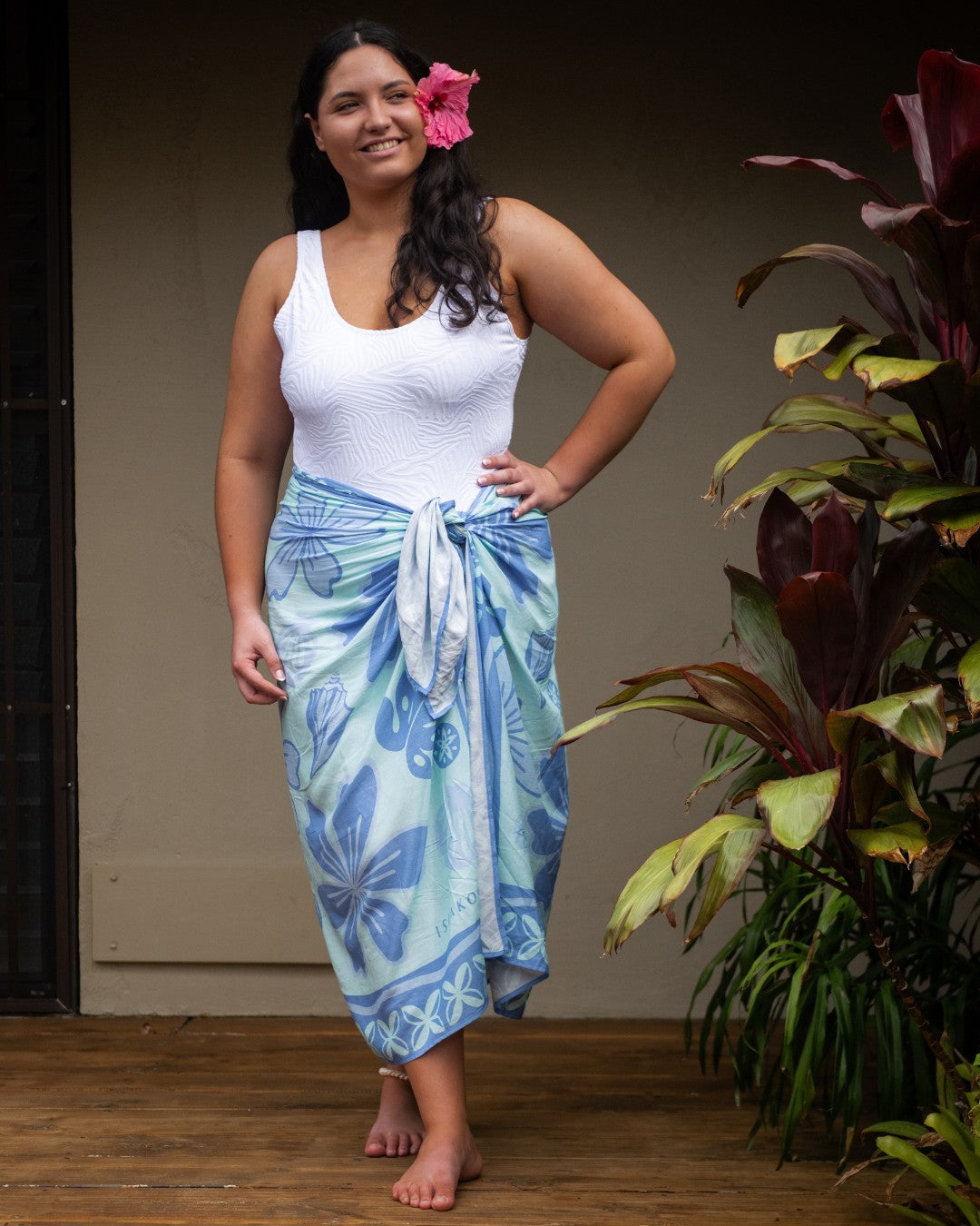 Oceania Sarong - Floral Reef Blue - Front