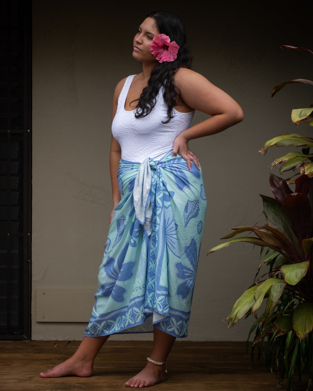 Oceania Sarong - Floral Reef Blue - Front