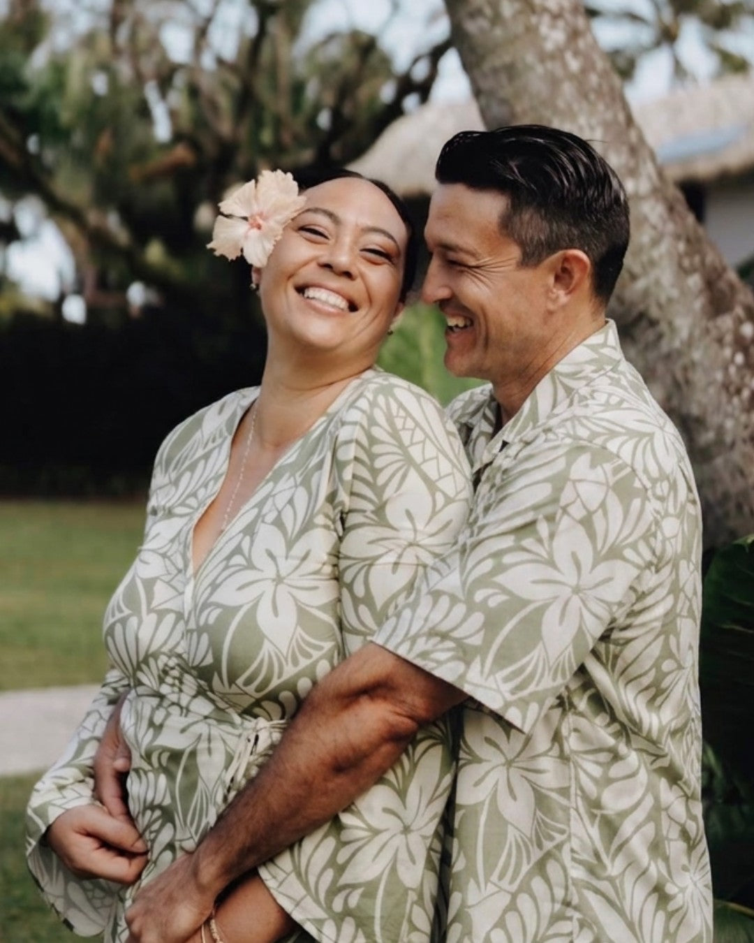matching hawaiian dress and shirt Couples Hawaiian Outfits, Matching Family Hawaiian Outfits; Women's Hawaiian Dress, Men's Hawaiian Shirt, Tiki Outfits