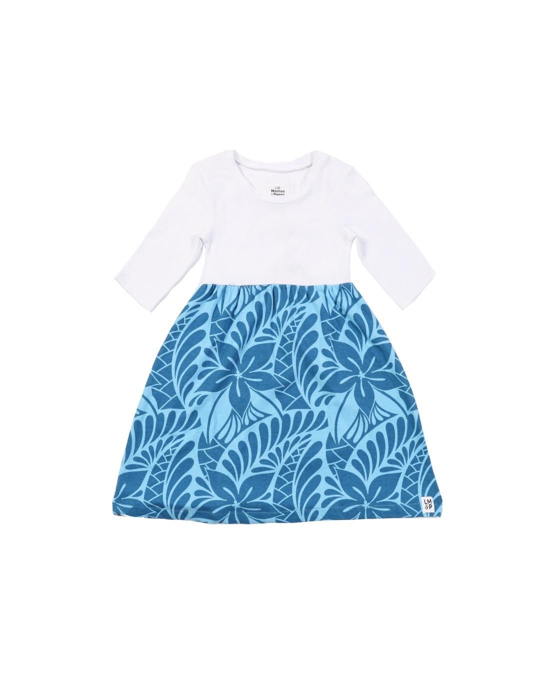 Tehani Kids 3/4 Sleeve Dress - Lagoon Blue